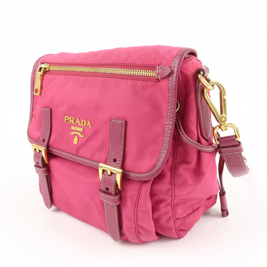PRADA Nylon Saffiano Leather Flap Messenger Shoulder Bag Pink BT0697  d