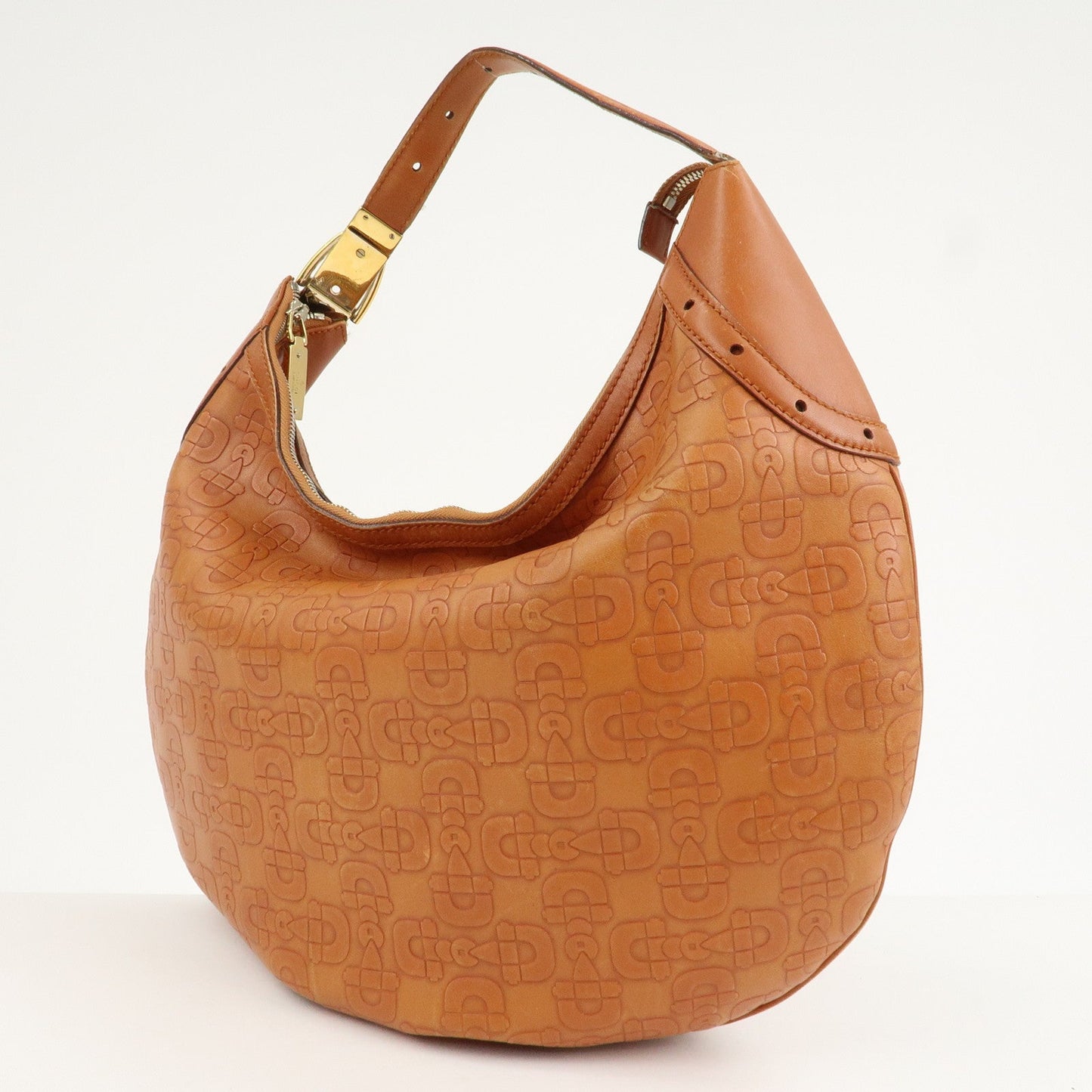 GUCCI Horsebit Leather Shoulder Bag Hand Bag Brown Gold HDW 145764  d