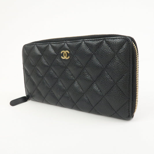 CHANEL COCO Mark Matelasse Classic Round Zippy Wallet Black AP0242