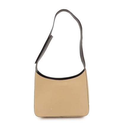 PRADA Logo Leather Shoulder Bag Hand Bag Beige