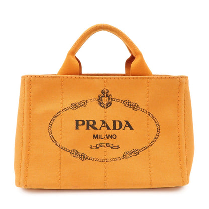 PRADA Logo Canapa Mini Canvas Tote Bag Hand Bag Orange BN2439