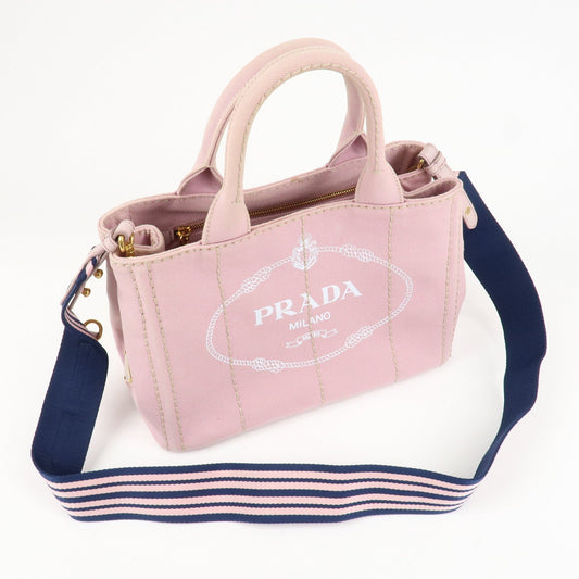PRADA Canapa Mini Denim Hand Bag Tote Bag Pink 1BG439  d
