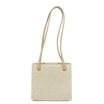 FENDI Zucca Canvas Leather Shoulder Bag Beige