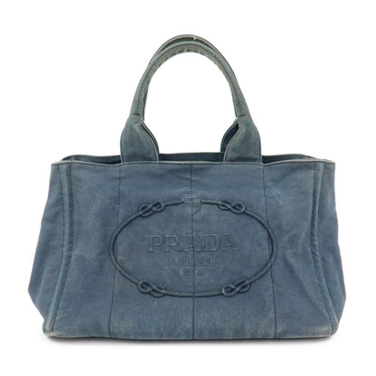 PRADA Logo Canapa Canvas Tote Bag Hand Bag Blue B1877B