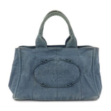PRADA Logo Canapa Canvas Tote Bag Hand Bag Blue B1877B
