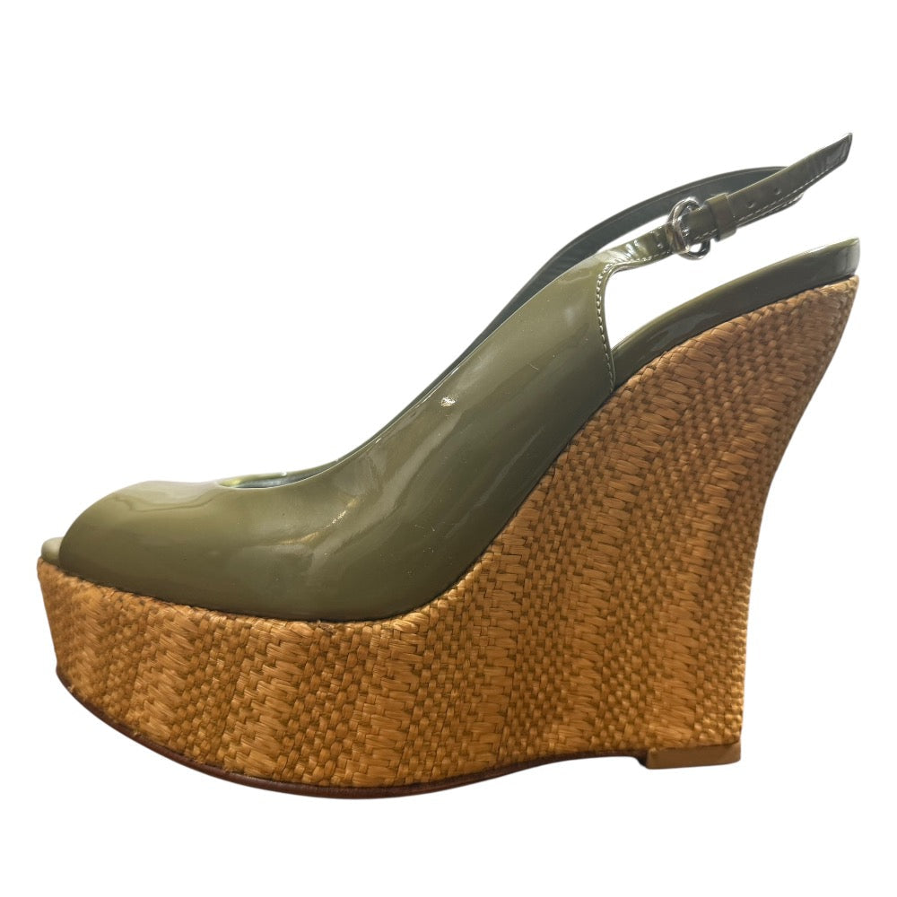 Gucci Patent Leather Wedge Sandals