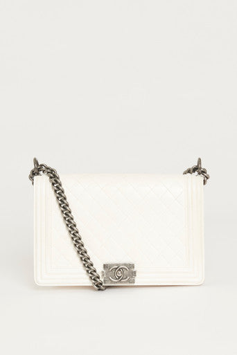 Chanel White Large  Boy Bag With Ruthenium Hardware