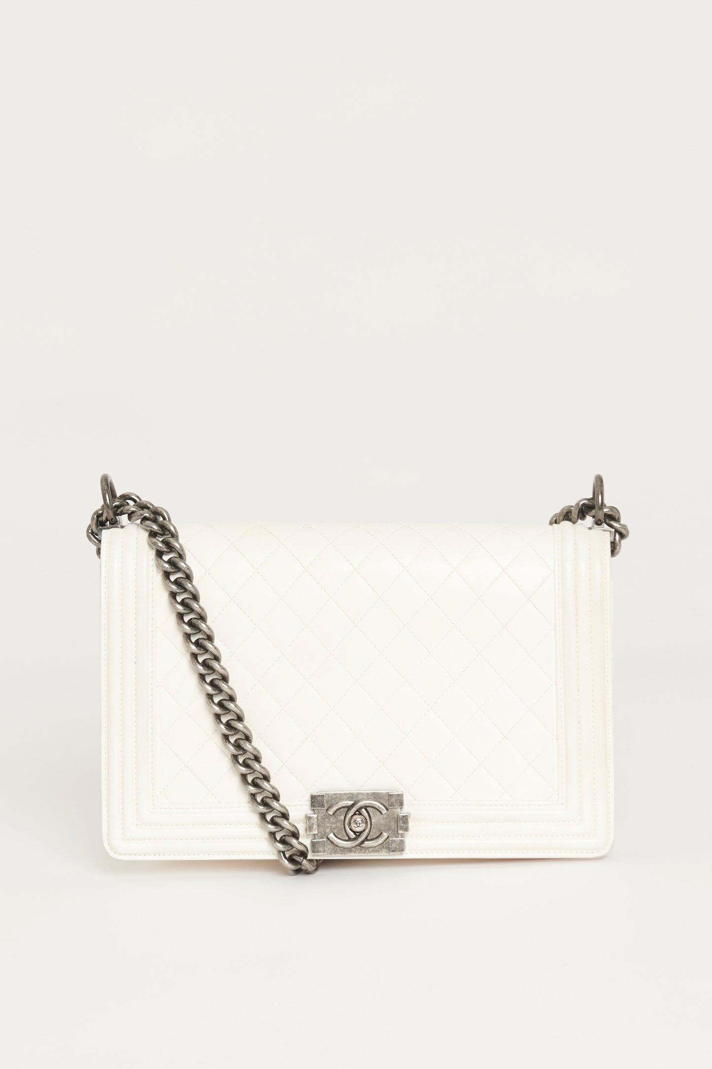 Chanel White Large  Boy Bag With Ruthenium Hardware