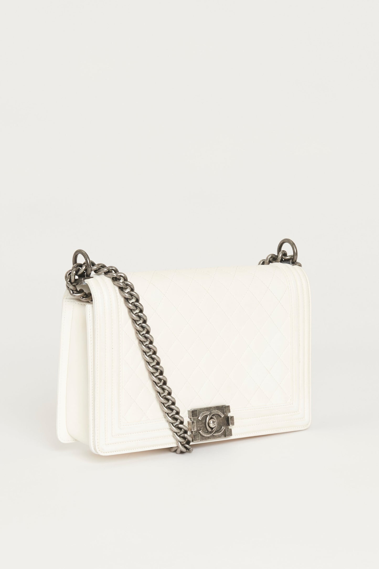 Chanel White Large  Boy Bag With Ruthenium Hardware