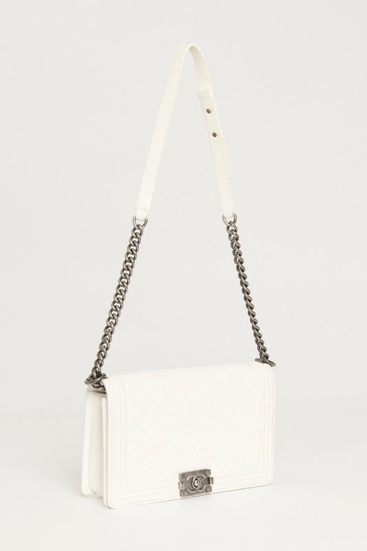 Chanel White Large  Boy Bag With Ruthenium Hardware
