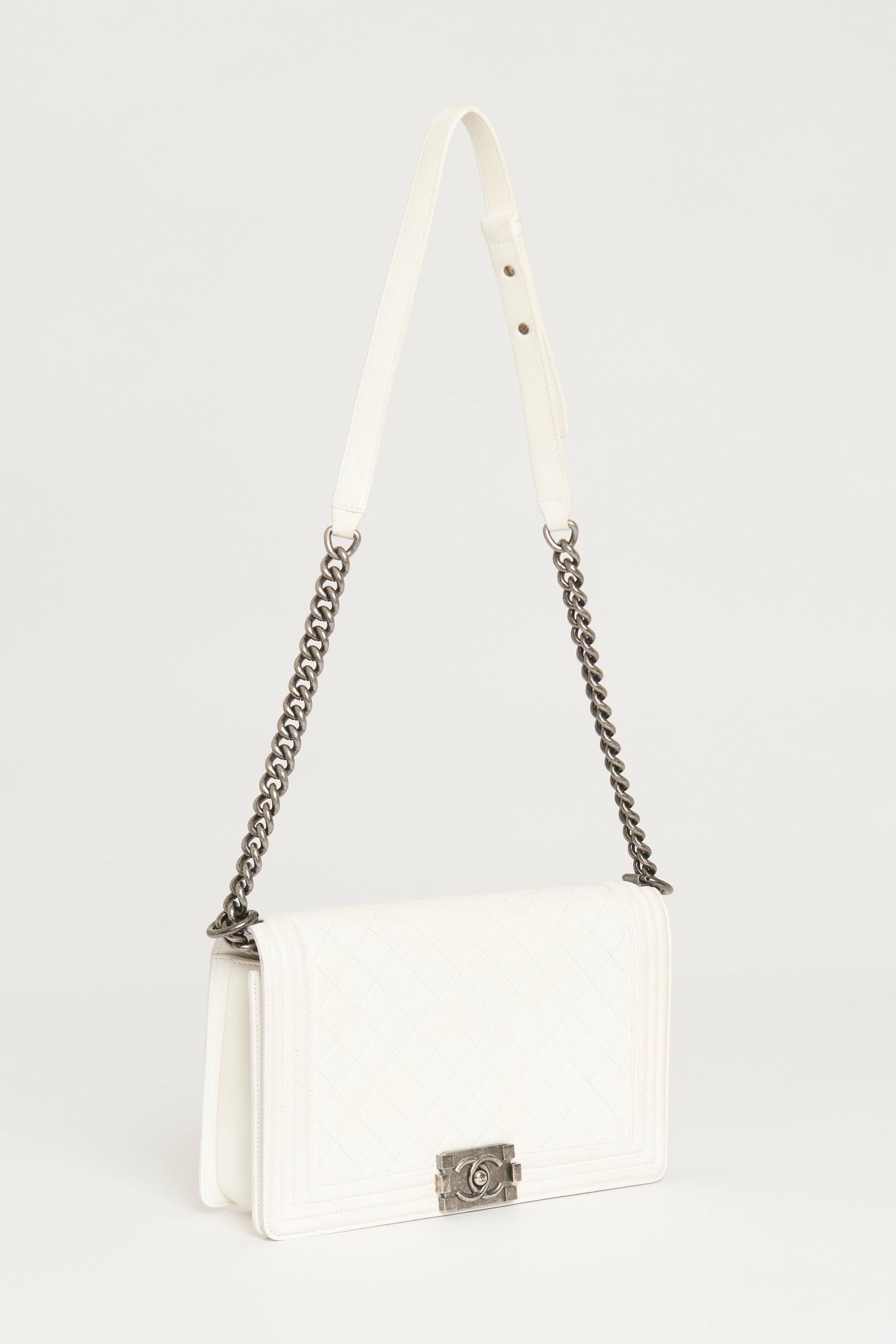 Chanel White Large  Boy Bag With Ruthenium Hardware