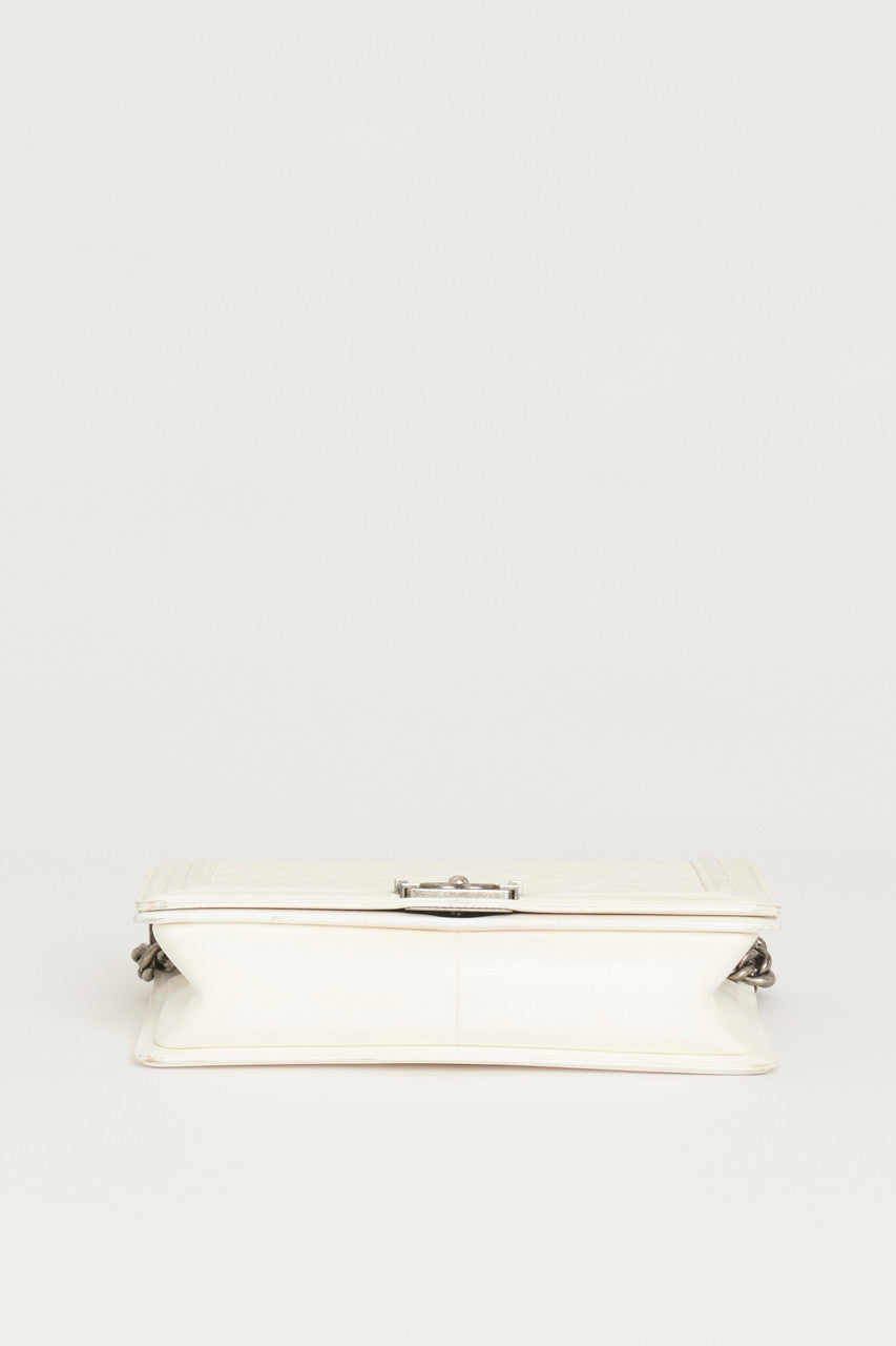 Chanel White Large  Boy Bag With Ruthenium Hardware