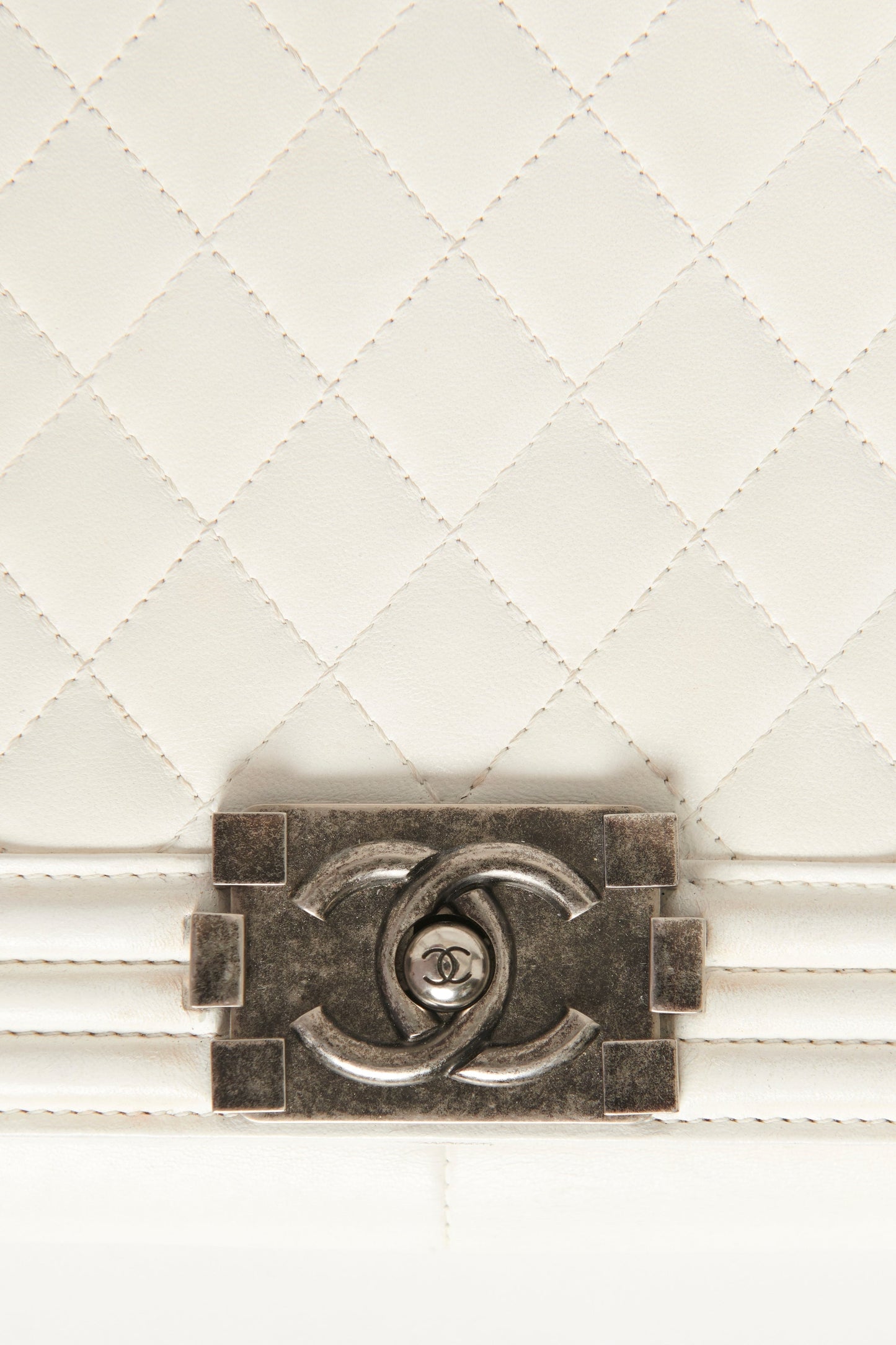 Chanel White Large  Boy Bag With Ruthenium Hardware