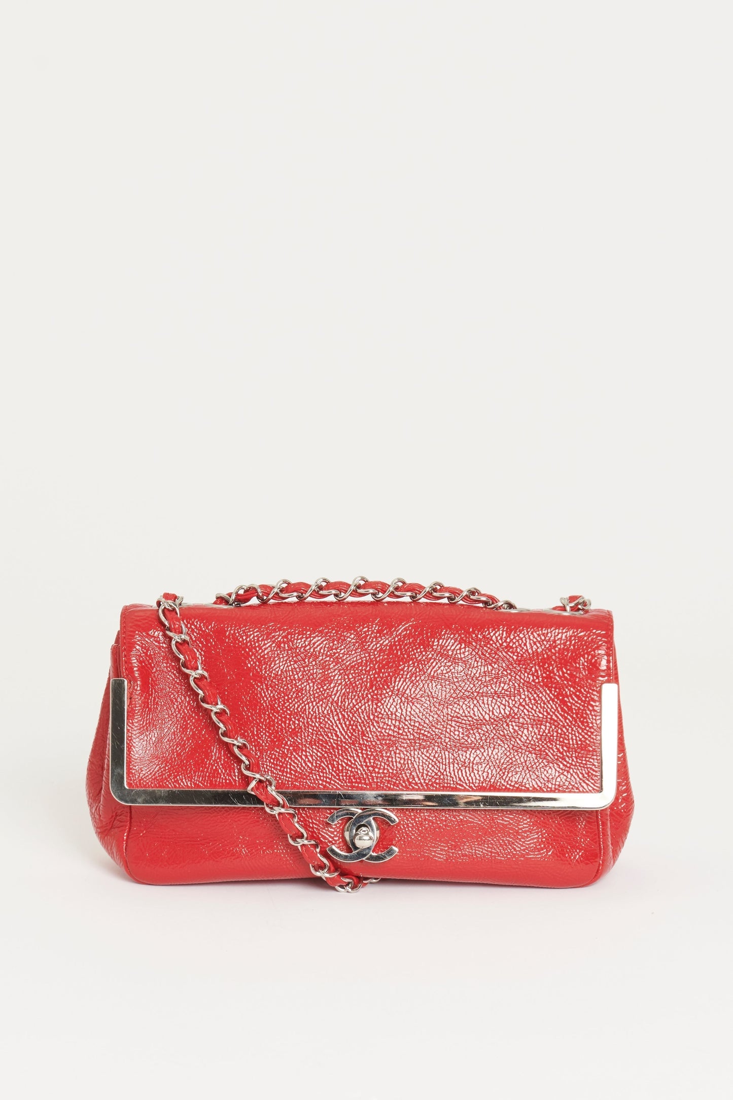 Chanel Red Patent Aged Calfskin  Flap Bag