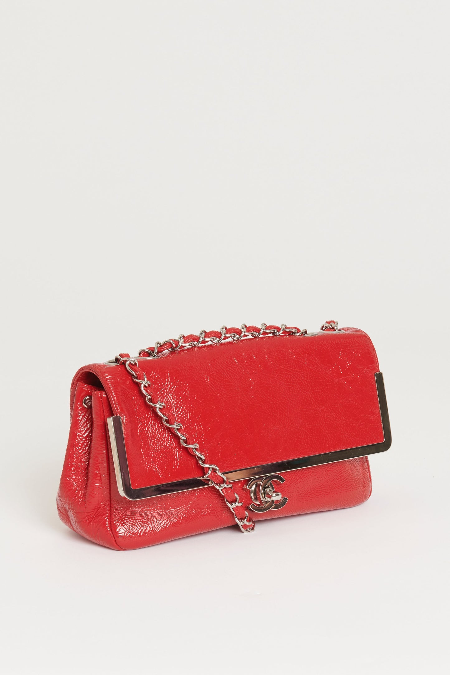 Chanel Red Patent Aged Calfskin  Flap Bag