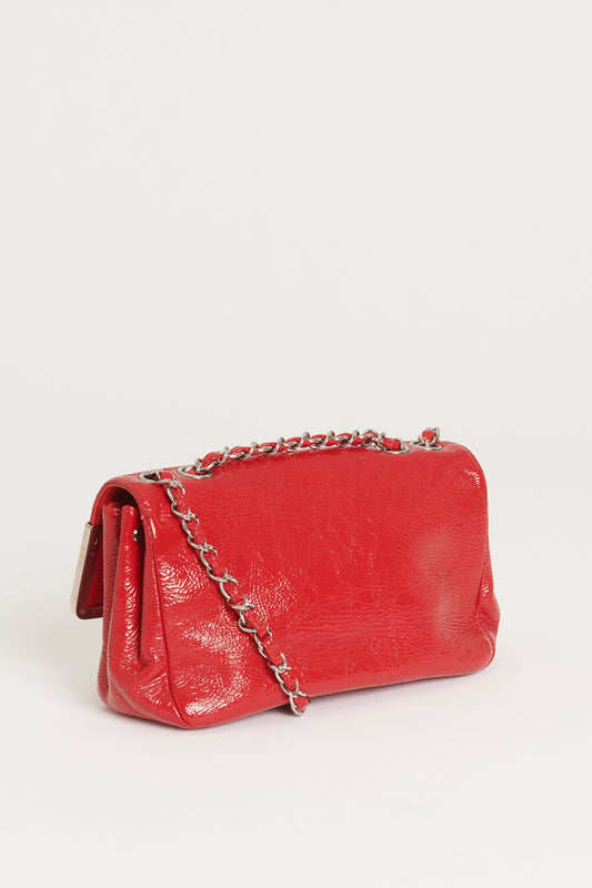 Chanel Red Patent Aged Calfskin  Flap Bag