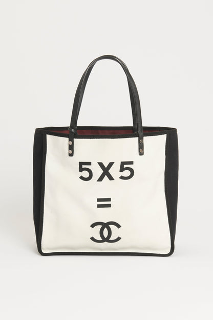 Chanel White/Black Canvas 5X5=CC Tote