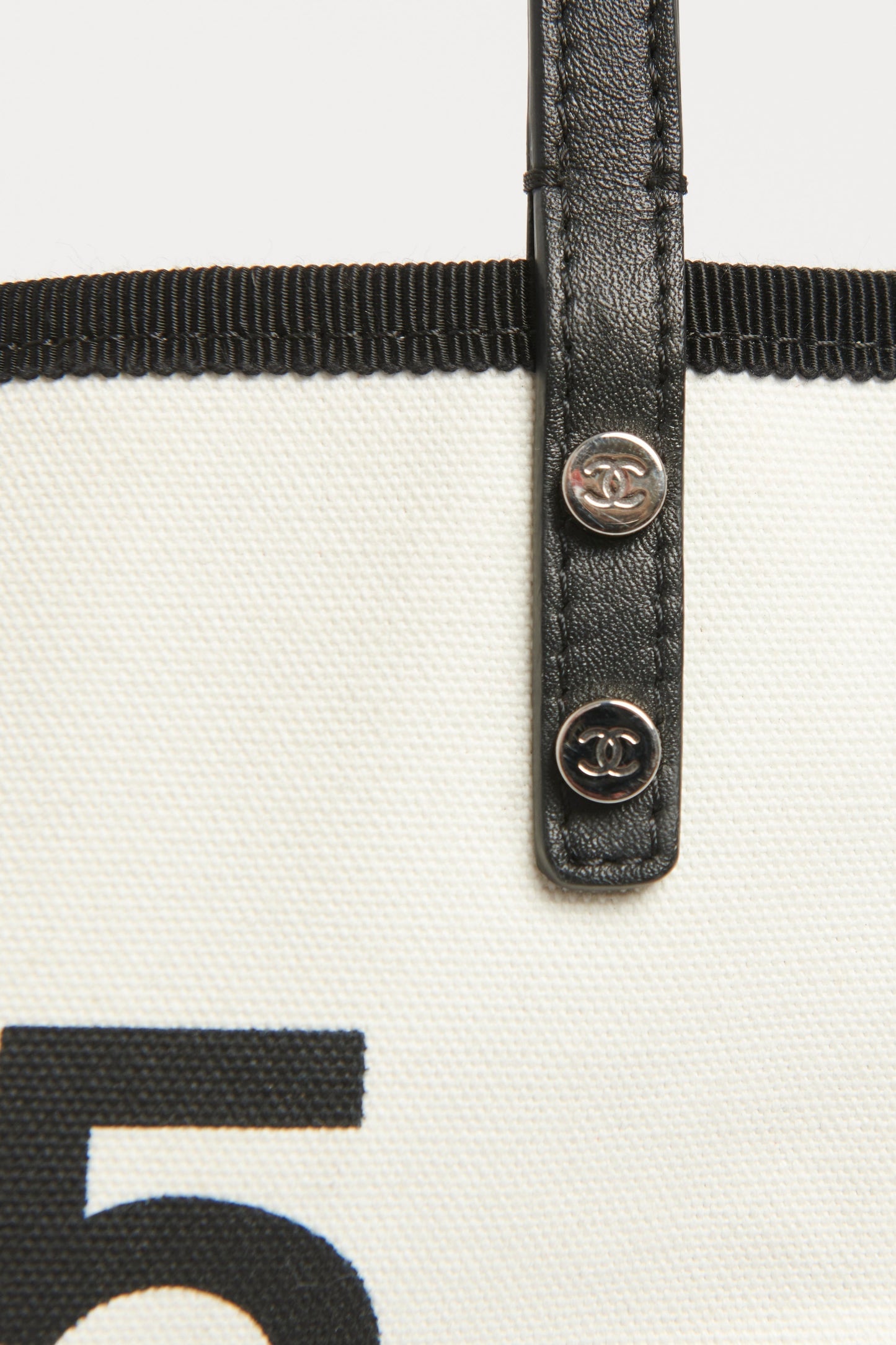 Chanel White/Black Canvas 5X5=CC Tote