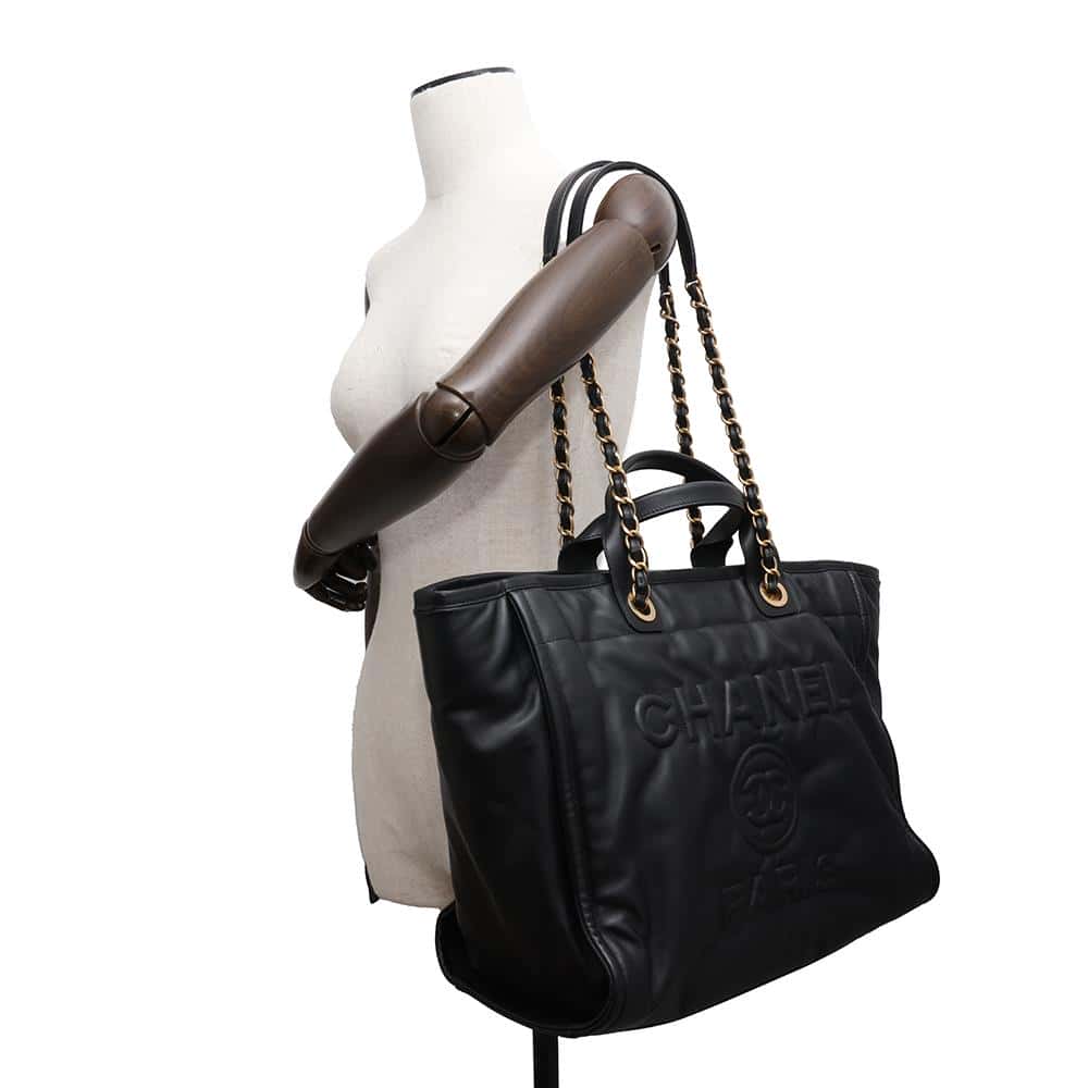 CHANEL Deauville embossed tote BlackAS3257 Lambskin Size Large