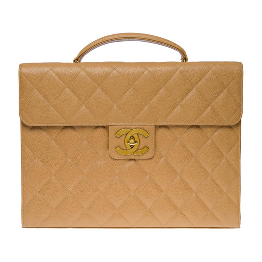 CHANEL Amazing   Briefcase in beige caviar leather, GHW