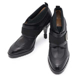 HERMES Derby Spicy Booties Black Goatskin Leather Canvas Size 39