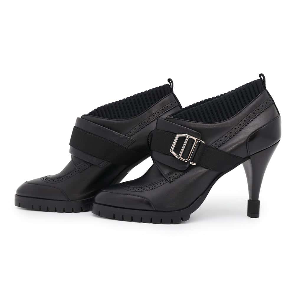 HERMES Derby Spicy Booties Black Goatskin Leather Canvas Size 39