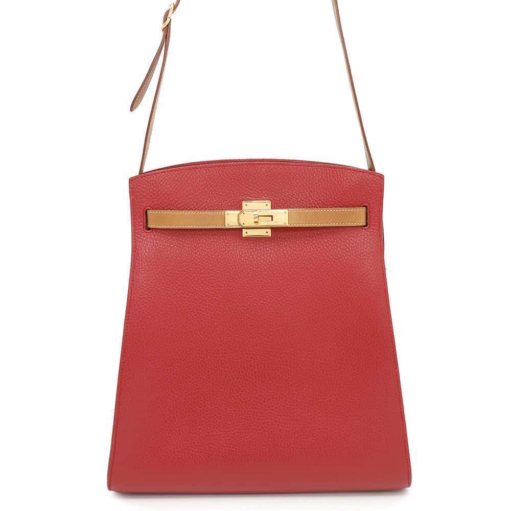 HERMES Kelly Sports Red/Brown Ardennes Leather Size GM