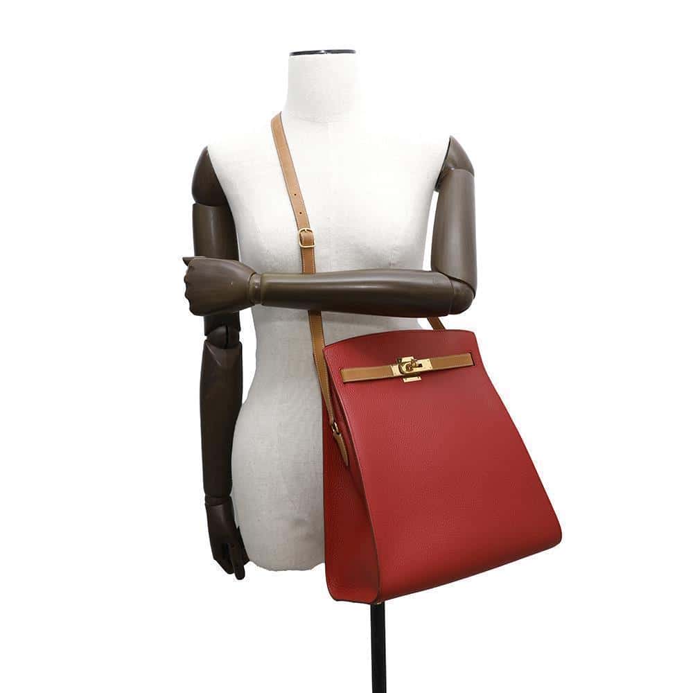 HERMES Kelly Sports Red/Brown Ardennes Leather Size GM