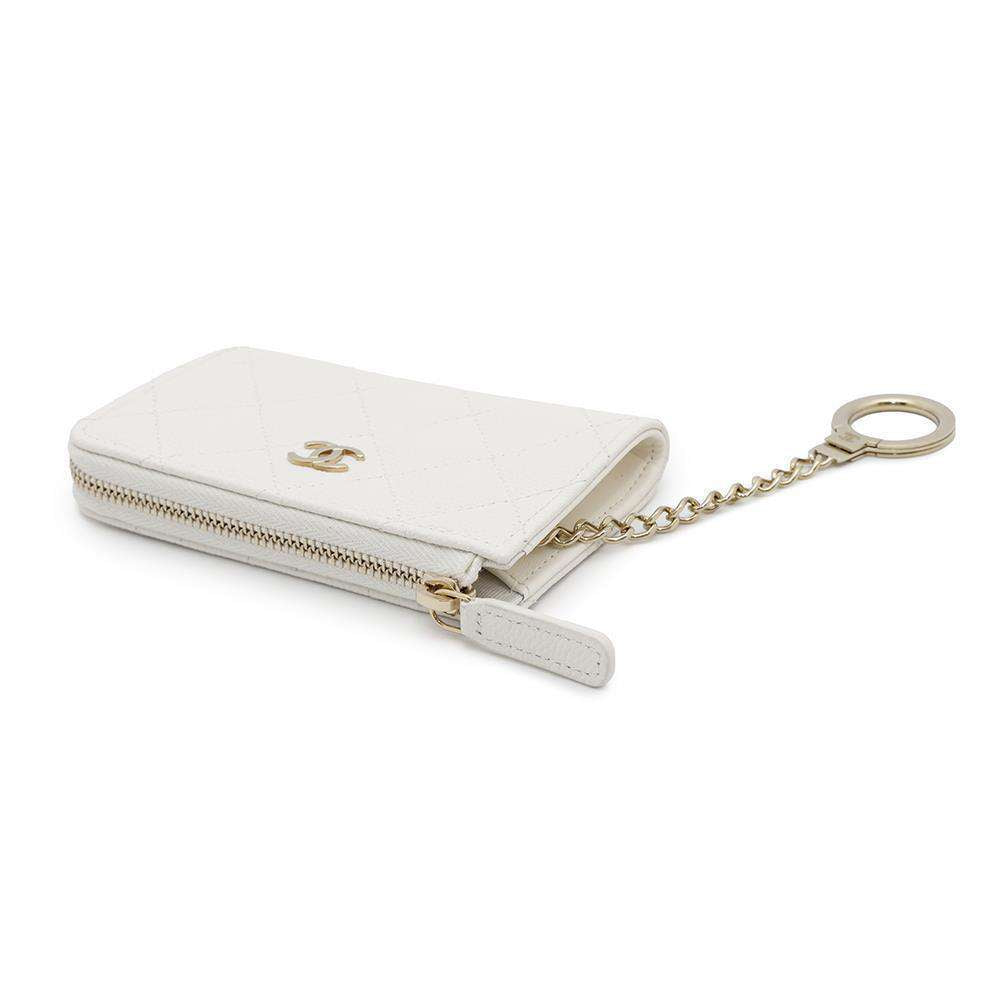 CHANEL L-shaped zip coin purse WhiteAP0221 Caviar Leather