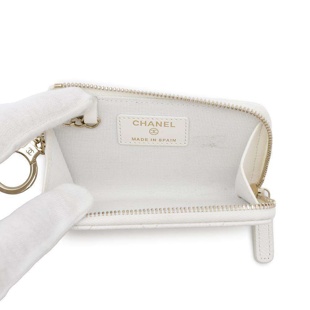 CHANEL L-shaped zip coin purse WhiteAP0221 Caviar Leather