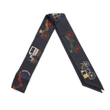 HERMES Long Twilly at Berline Blue Noir/Multicolor Silk100%