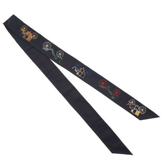 HERMES Long Twilly at Berline Blue Noir/Multicolor Silk100%