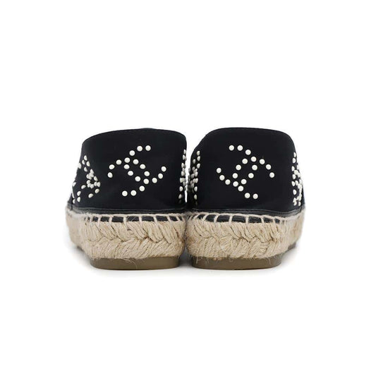 CHANEL CC Logo Pearl espadrilles BlackG38628 Jersey Patent Leather Size 36C