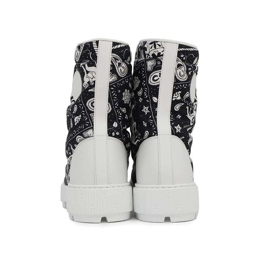 HERMES Short Boots Fresh BandanaPattern White/BlackH241173Z Calf Leather Quilted Parachute Fabric Rubber Size 37
