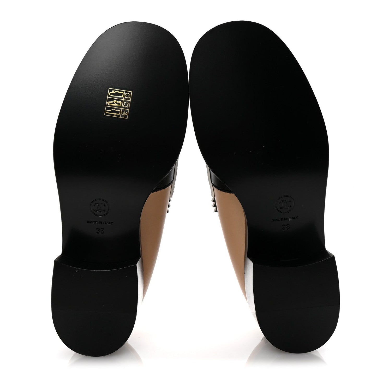 Amelia Calfskin CC Loafers 38 Black White Beige