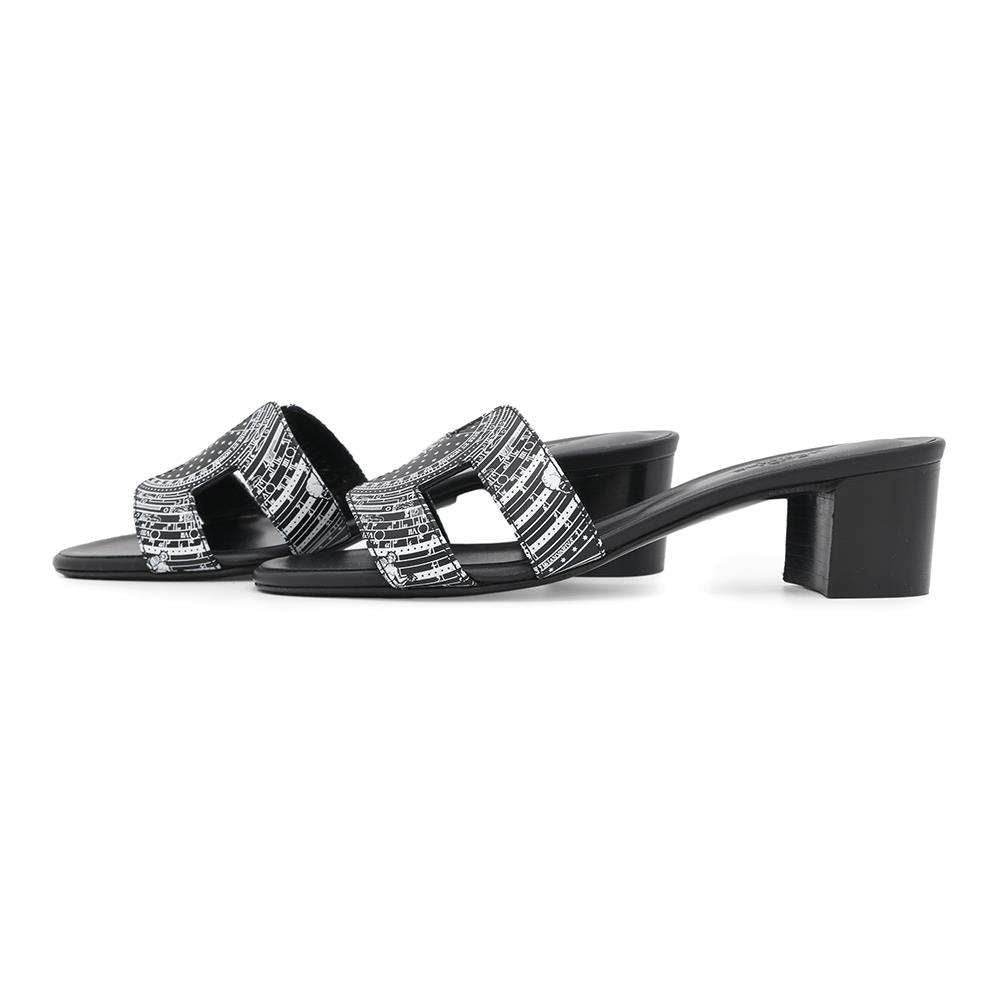 HERMES Sandals "Oasis" Black/WhiteH232166Z Leather Size 34