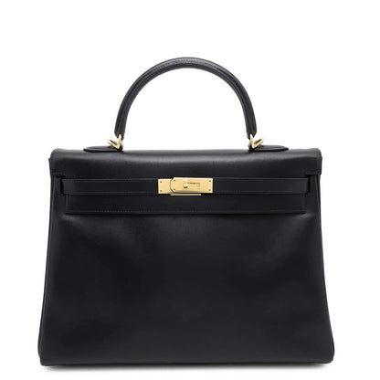 HERMES Kelly Retourne Black Box Calf Leather Size 35