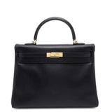 HERMES Kelly Retourne Black Box Calf Leather Size 35