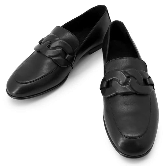 HERMES Mocassins Neost Black Leather Size 37