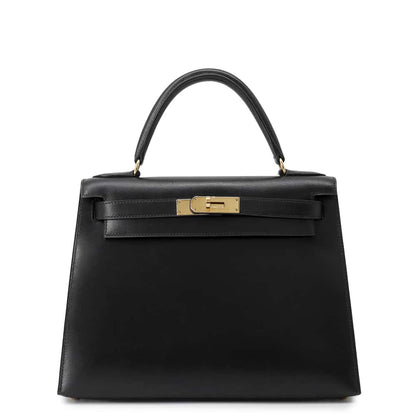 HERMES Kelly Sellier Black Box Calf Leather Size 28