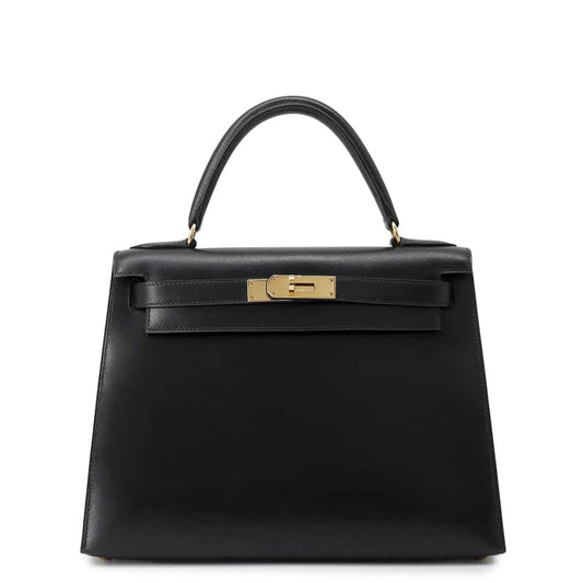 HERMES Kelly Sellier Black Box Calf Leather Size 28