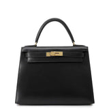 HERMES Kelly Sellier Black Box Calf Leather Size 28