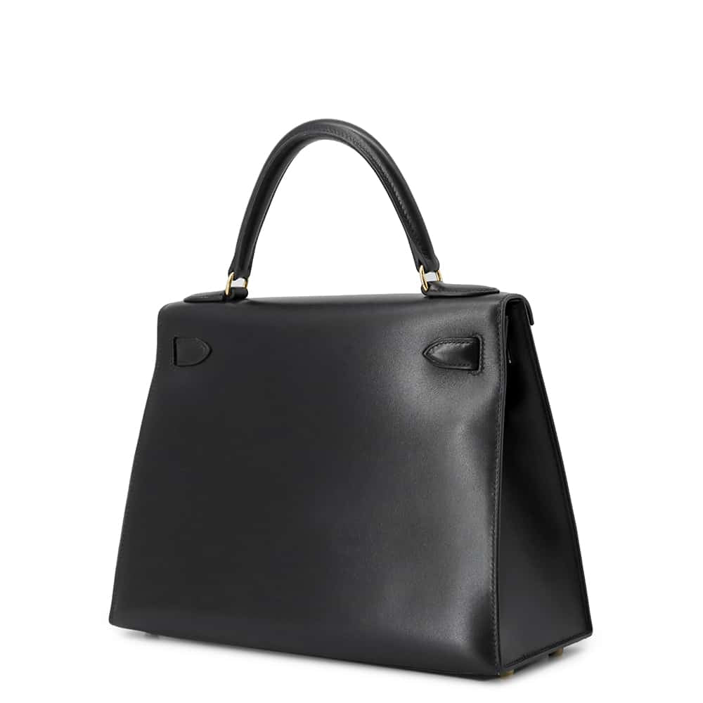 HERMES Kelly Sellier Black Box Calf Leather Size 28