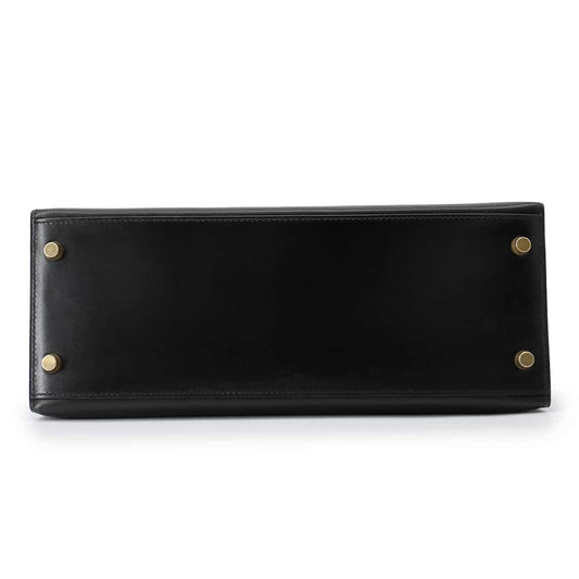 HERMES Kelly Sellier Black Box Calf Leather Size 28