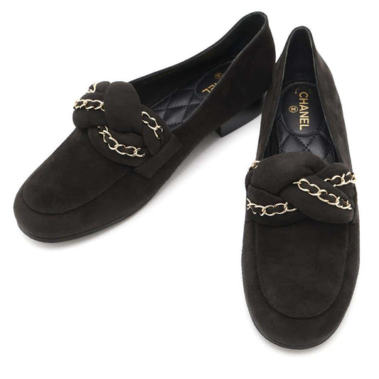 CHANEL CC Logo Chain Loafers BlackG32955 suede Size 37