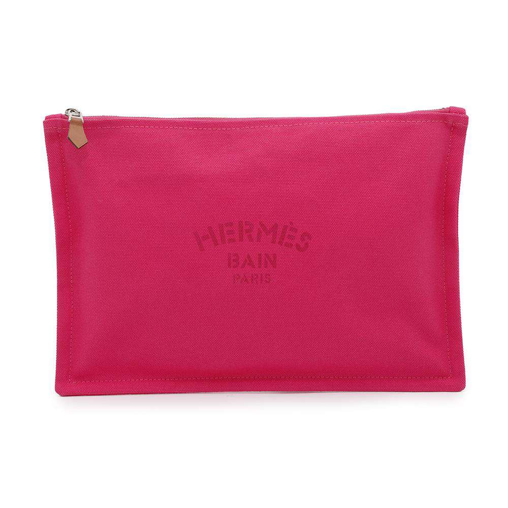 HERMES Flat Pouch Yachting Pink Cotton Size GM