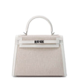 HERMES Kelly Sellier Ecru/New White Toile H Swift Leather Size 25