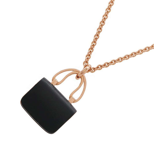 HERMES Constance Amulette Necklace Black K18PG Black Jade