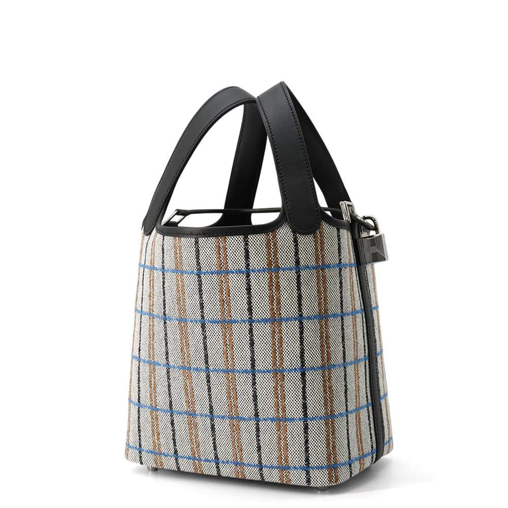 HERMES Picotin Lock Black/Ecru/Fauve/Blue Zanzibar Swift Leather Toile H Size PM