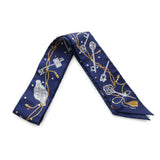HERMES Twilly LE CLES A POIS Marine/Grease Algeon Silk100%